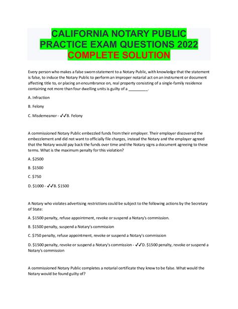 The topics covered on the <b>exam</b> include: - <b>Notary</b> laws and procedures - Ethical considerations for notaries - Notarizing documents - Identifying document signers - Jurats and Acknowledgments. . California notary exam questions 2022